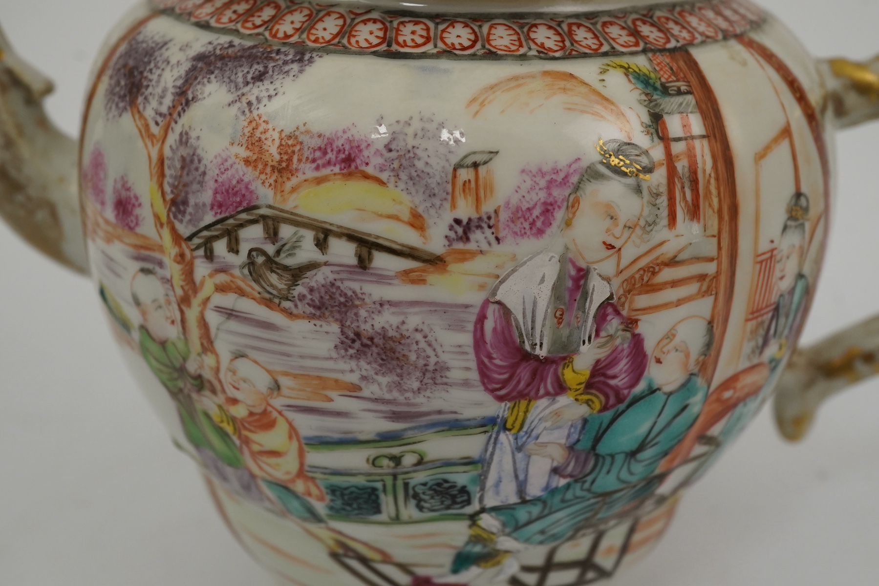 A Chinese famille rose ‘mandarin’ ogee shaped teapot, Qianlong period